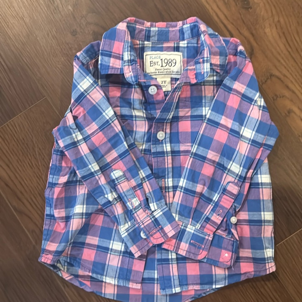 Children’s Place Plaid Toddler Boys Button Down Shirt 2t